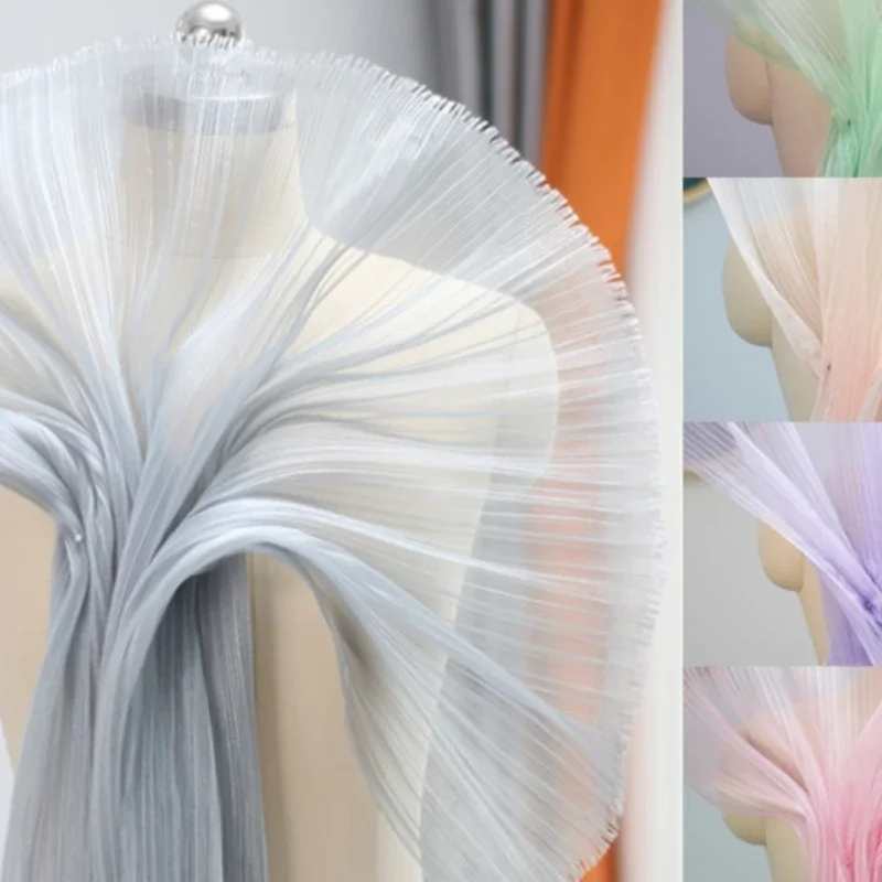 

Pearlescent Pleated Organza Fabric for Wedding Dresses Clothes Skirts Sewing Fold Texture Decorative Designer Cloth DIY