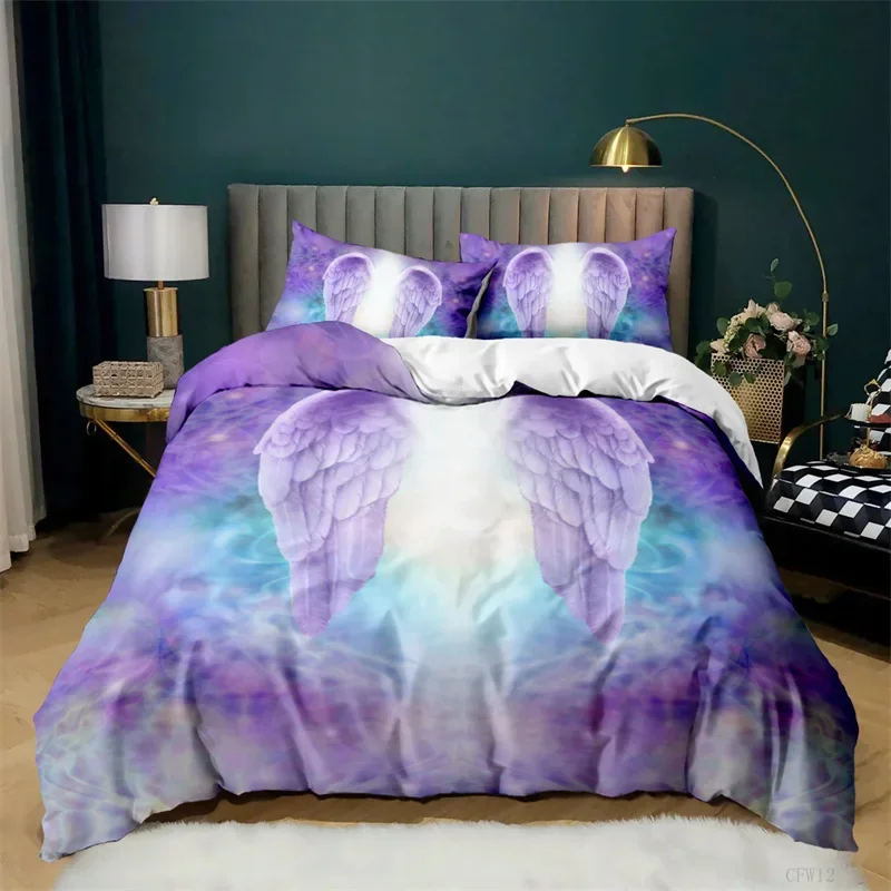 3D Cartoon Angel Duvet Cover Angel Wing Bedding Set Microfiber Flower Comforter Cover Full King Size For Girls Kids Child Gifts