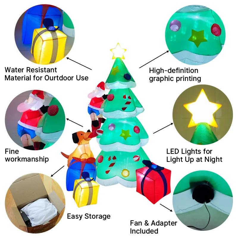 Dekoracje świąteczne 2 metry, dmuchany Święty Mikołaj, choinka, renifer, zabawki, ozdoby do domu i na podwórko z dekoracjami LED, artykuły świąteczne na zewnątrz