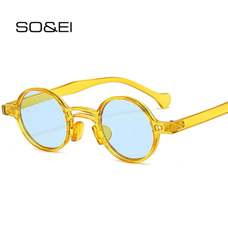 

SO&EI Retro Small Round Double Bridges Women Sunglasses Fashion Clear Ocean Lens Shades UV400 Men Punk Sun Glasses