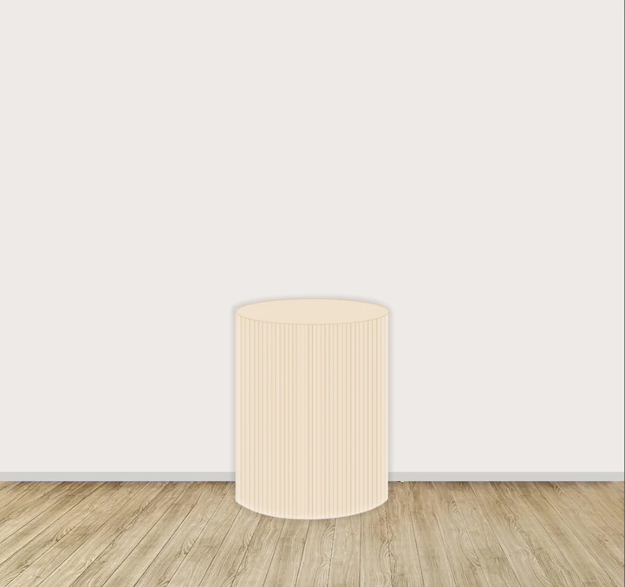 Mehofond Custom Cylinder Cover Backdrop Plinths Beige Stripes Colorful Pedestal Birthday Party Background Decor Elastic Fabric