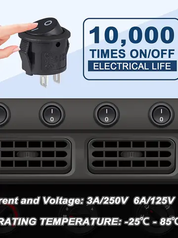 20pcs 10pcs Rocker Switch Black On Off 2 Pin Mini Round Toggle Switch 3A 250V 6A 125V 15MM Circle Switches for RV Car Truck Boat