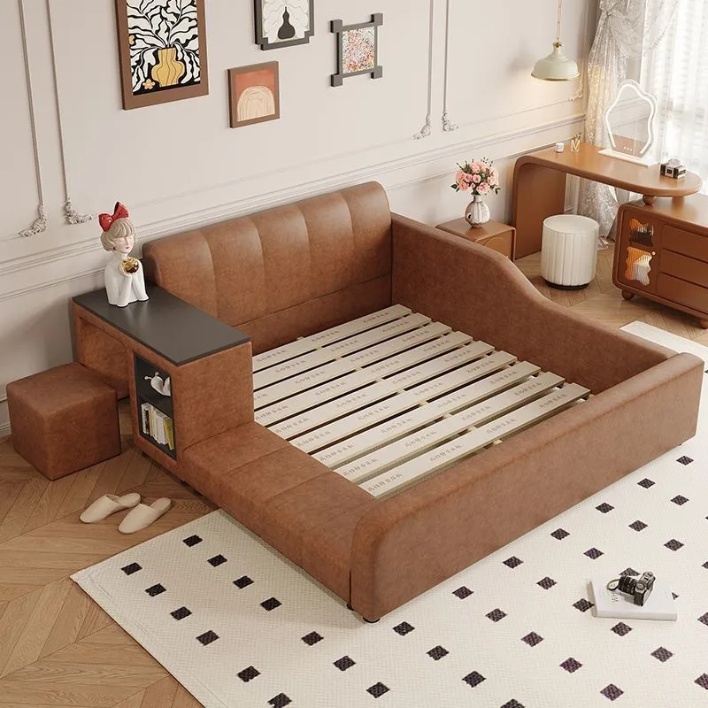 

Light Luxury Modern Designs Leather Hotel King Size Bed Good Quality Bedroom Furniture with Wooden Upholstery & Storage Cabinet