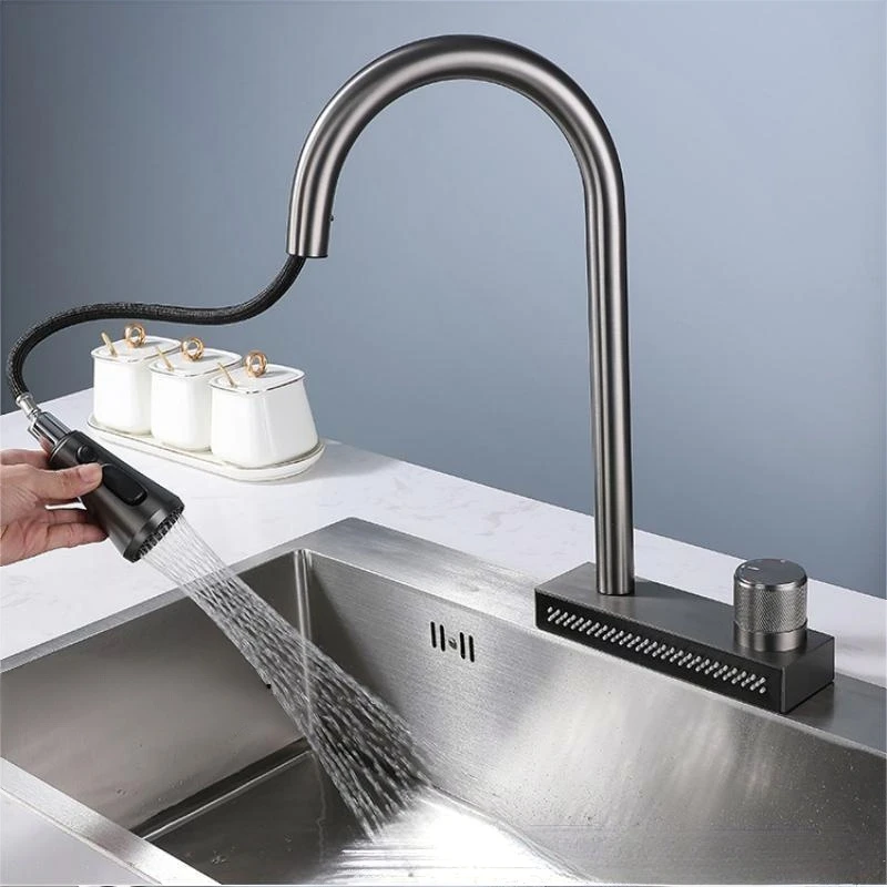 

Stainless Steel Kitchen Pull-out Faucet Waterfall Outlet Kitchen Faucet Stretch Sink Hot and Cold Faucet With Inlet Pipe