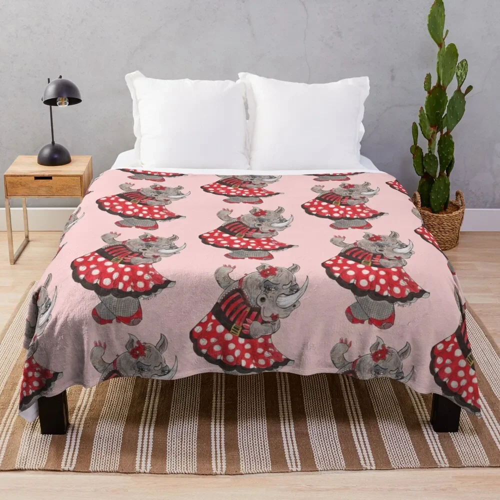 

Rhino Gal, Rockabilly Rhinoceros Fashionista Throw Blanket Warm Comfortable Blanket Gift for Parents Friends