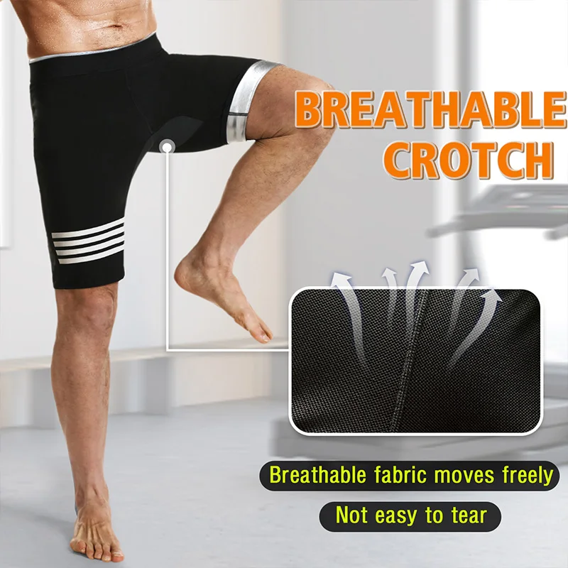 بنطال ساونا رجالي للعرق للبالغين لتخفيف الوزن، شورت ضغط عالي الخصر مع فتحة قابلة للتنفس
