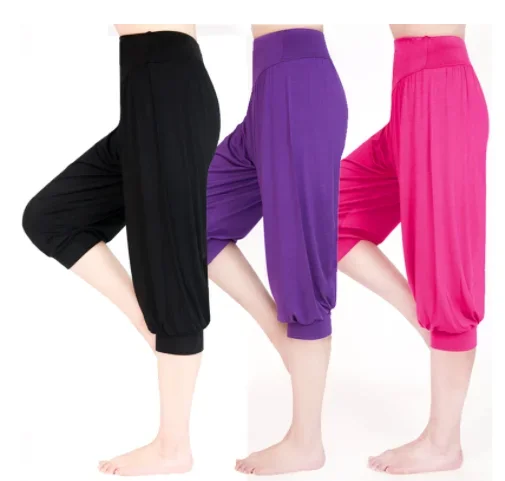 

female summer solid belly dancing calf length pants woman modal yoga pants