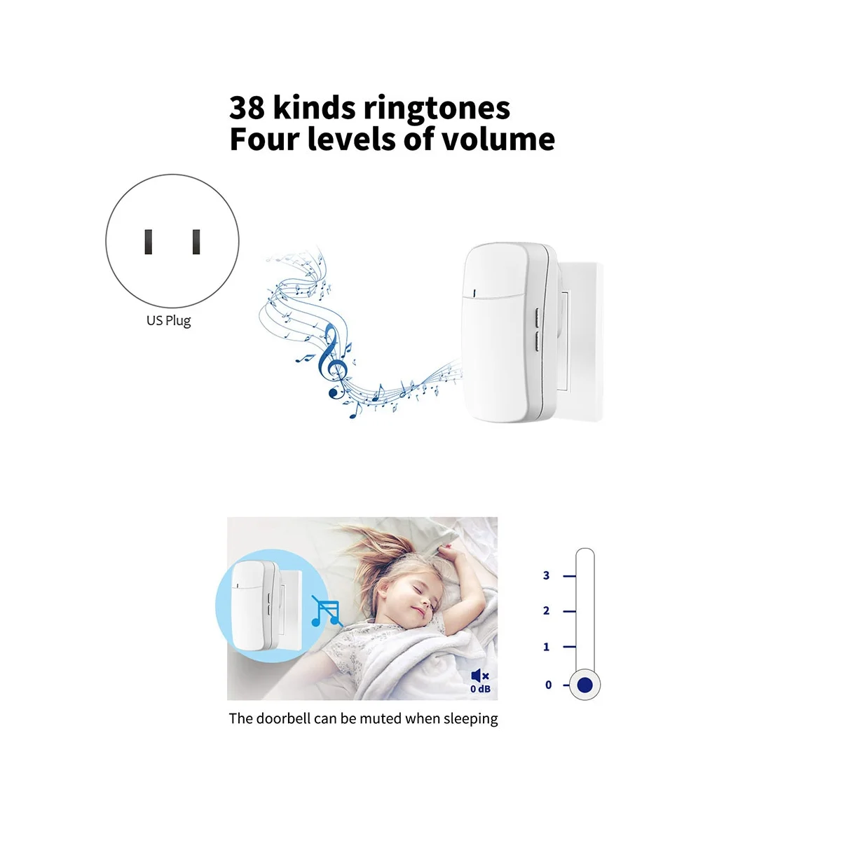 무선 초인종, 배터리 필요 없음, 방수 자체 전원 문짝 벨 세트, 홈 야외 키네틱 링, US 플러그 A