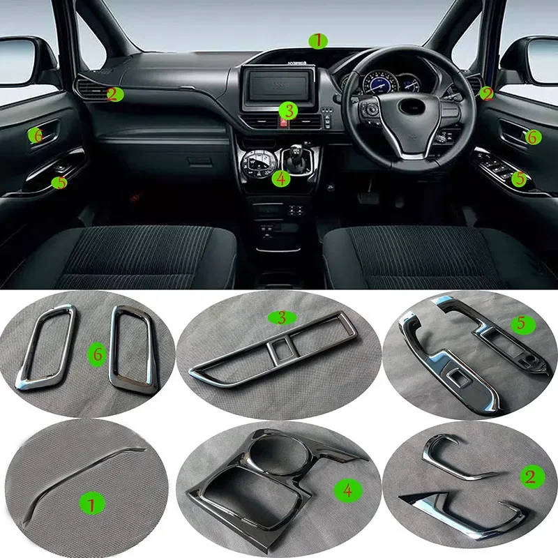 For Toyota Voxy Noah R80 2014- 2018 Black Baking Paint Inner Door Window Bottons AC Vent Outlet Gear Frame Trim Covers Interior