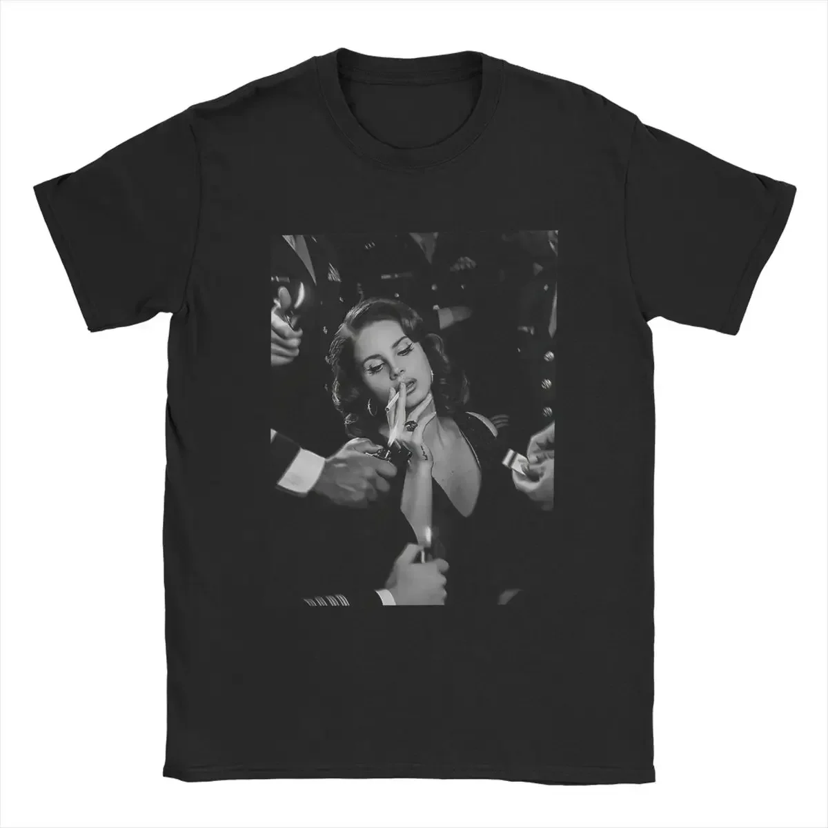 

Summer men's Lana Del Rey Smoking Queen figure pattern printed T-shirt with round neck 100% cotton short-sleeved clothing