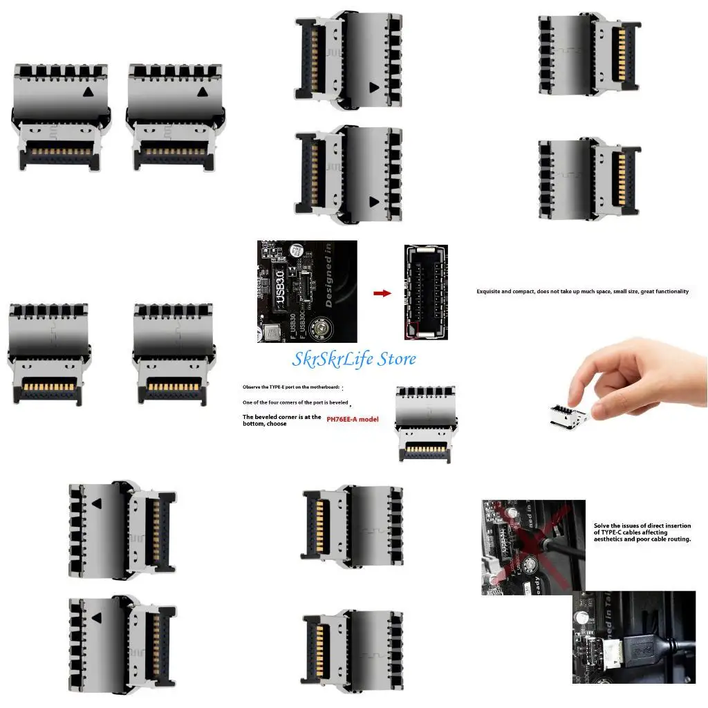 

E65E 90 Degree Angled USB 3.2 Type E Internal Front Panel Adapter Male Female Port