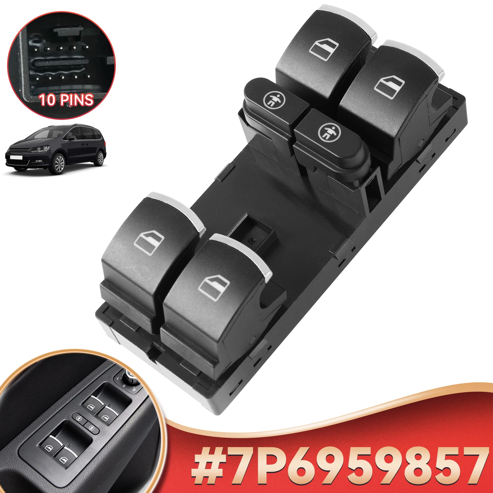 

Для VW Touareg Sharan Touran для Seat Alhambra 2011-2016 электрическая хромированная кнопка включения стеклоподъемника 7P 6959857 Аксессуары