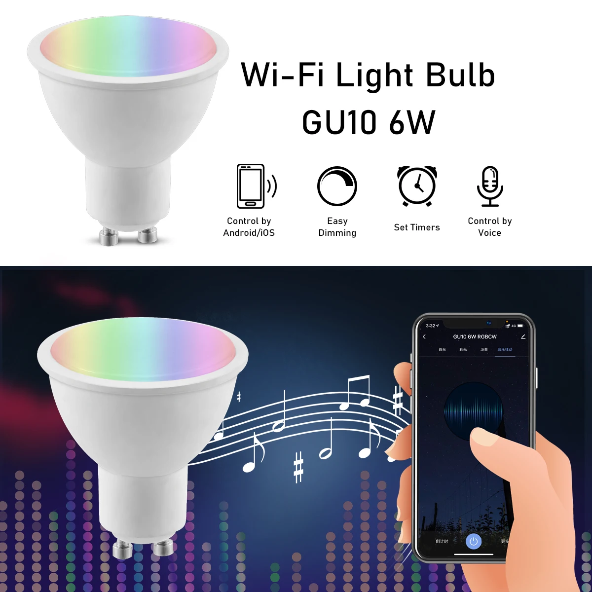 Bombilla LED inteligente Rgb regulable, lámpara mágica con Wifi, CA 85-265V, 110V, 220V, funciona con Alexa y Google Home, Tuya GU10, 6W, 1-10