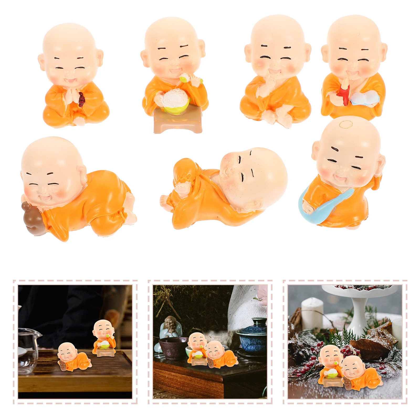 

7 Pcs Micro Landscape Ornament Naughty Little Monk Zen Resin Accessories Buddha Statue Household Desktop Decor Figurines Office