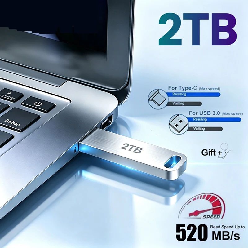 Lenovo Metal USB Adapter Flash Drive USB 3.0 256GB 512GB High Speed Metal Mini U Disk Pendrive 1TB 2TB Memory Stick