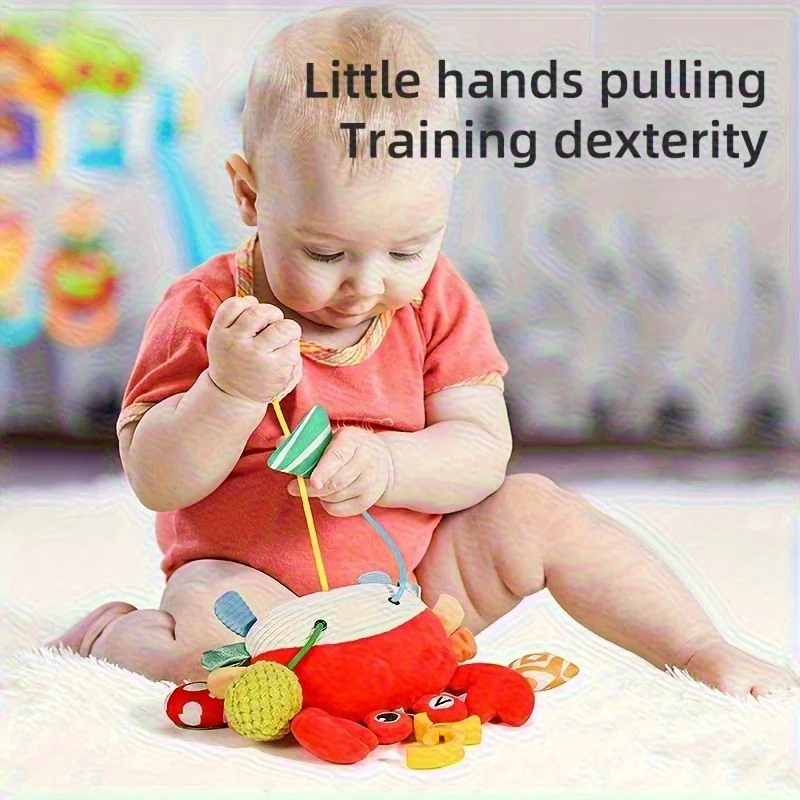 Speelgoed voor auto- en kinderwagenstoelen ontworpen voor baby's, met krab- en kuikenontwerpen met trekkoord, klemmen, kleine bellen, rammelaar