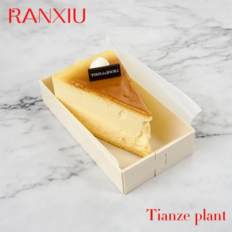 Custom Disposable Takeaway Wooden Sushi Catering Box Pastry Dessert Bakery Tiramisu Cake Veneer Cheese Food Container Packaging