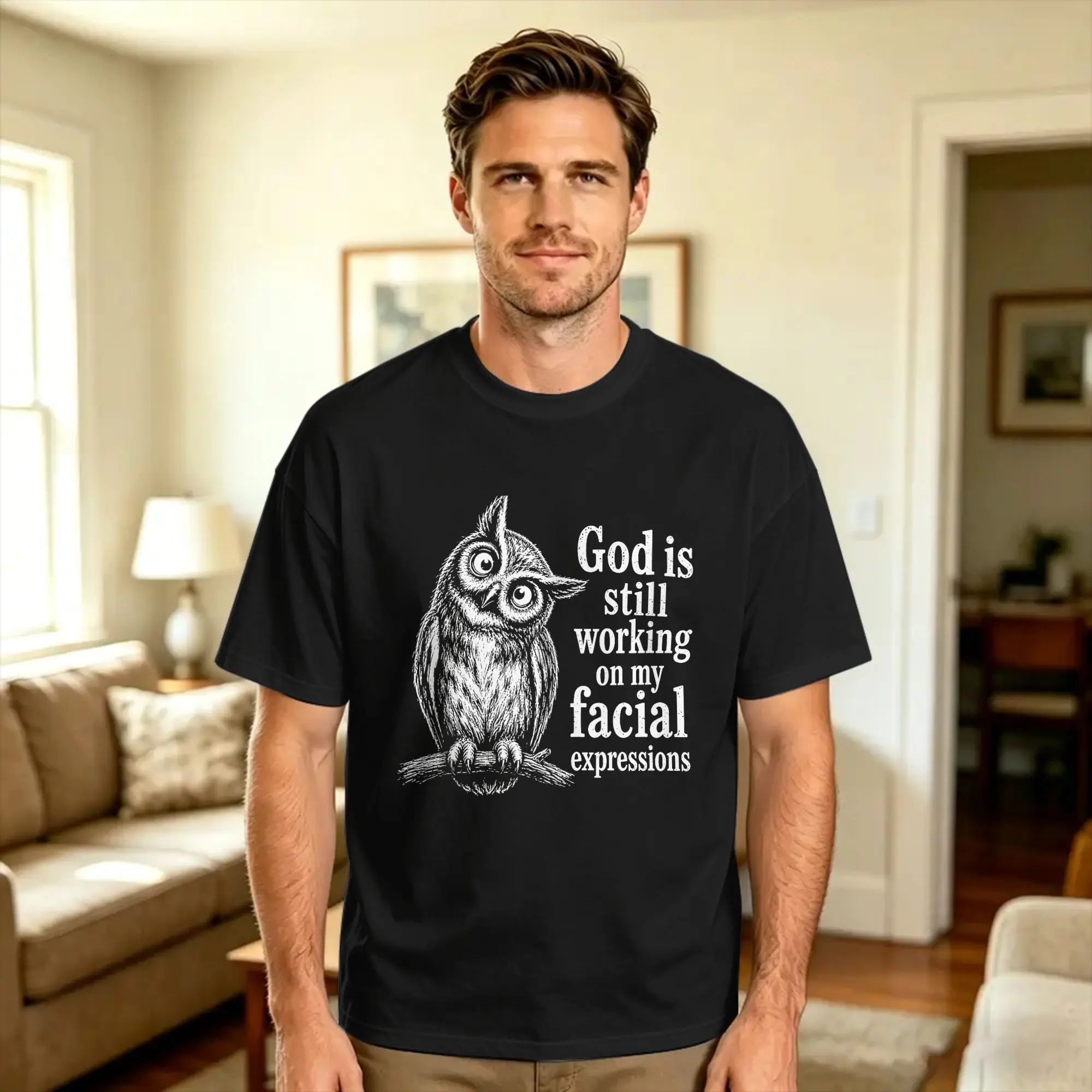 Men God is Still Working on My Facial Expressions T Shirts  Pure Cotton Clothing Summer Streetwear Short-Sleeved T Shirt