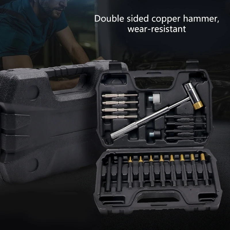 ชุดเครื่องมือเจาะรูแบบม้วนพร้อมค้อนเหล็กสองด้าน เครื่องมือเจาะสำหรับช่างปืน ชุดเครื่องมือช่างแบบพกพา