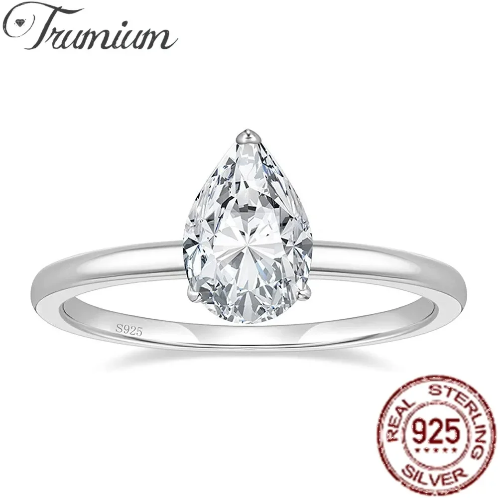 Trumium 2CT 925 Sterling Silver Engagement Rings Pear  CZ Wedding Promise Rings Teardrop Wedding Bands for Women