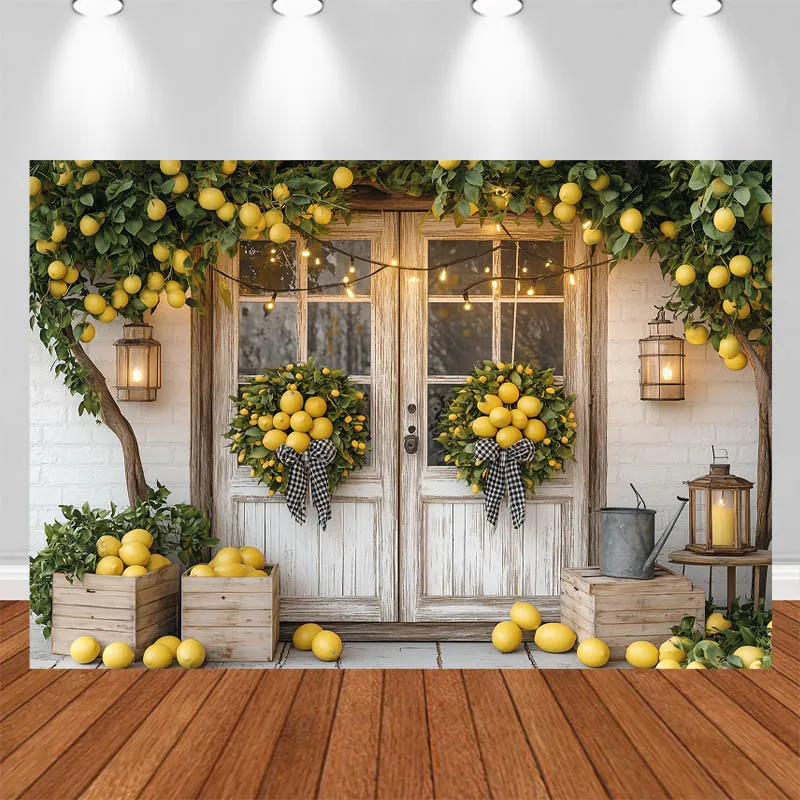 LS Photography Background Lemon Wreath Tree Door Decoration Adult Kids Portrait Photo Backdrop Studio
