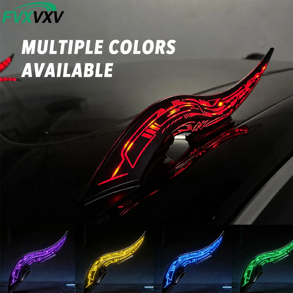 

1Pair 32 LED Light Modes Dragon Horn Car Roof Fins, Touch Dimmable Waterproof Auto Decoration, 1500mAh Type-C Rechargeable Unive