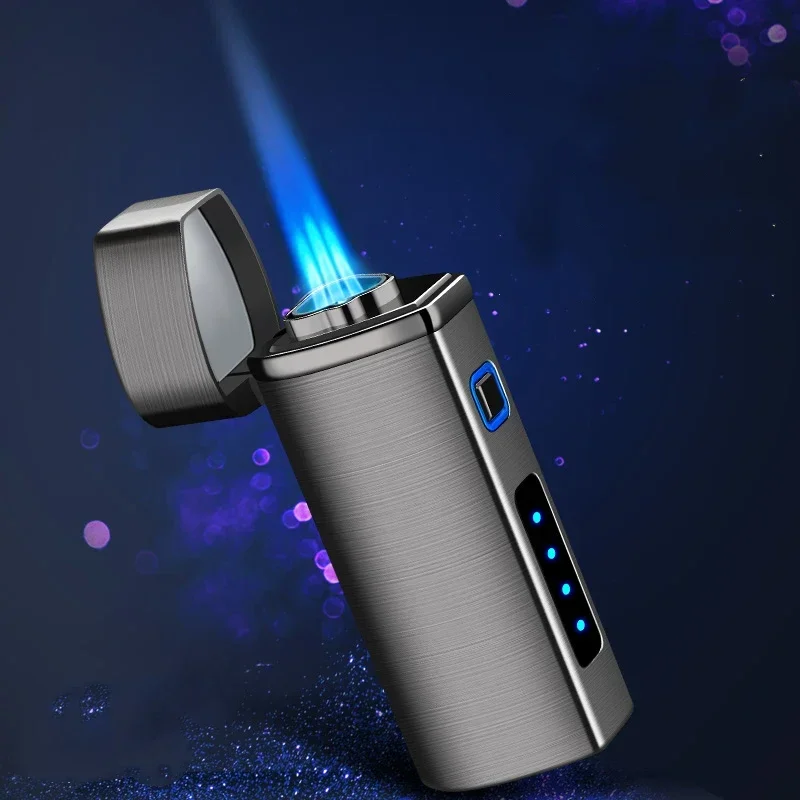 2025 nuevo metal tipo C tres antorchas barra horizontal LED encendedor de chorro boquilla turbina encendedor a prueba de viento accesorios para fumar