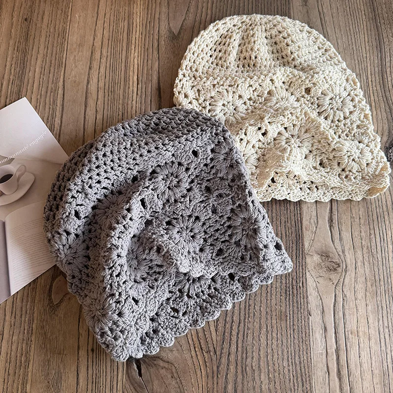 النمط الياباني لاسي متماسكة قبعة المرأة اليدوية الكروشيه البوهيمي الرجعية رقيقة قبعة قبعة لربيع الخريف ​