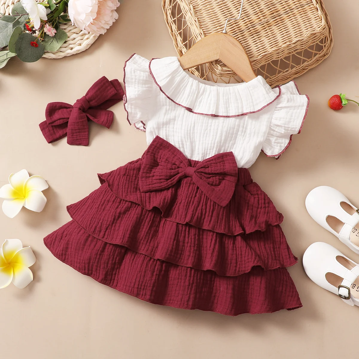 Baby Girls Dress Toddler Girl Clothes Set 2Pcs Baby Bowknot Ruffles Dresses Cute Sleeveless Cotton Newborn Princess Dress