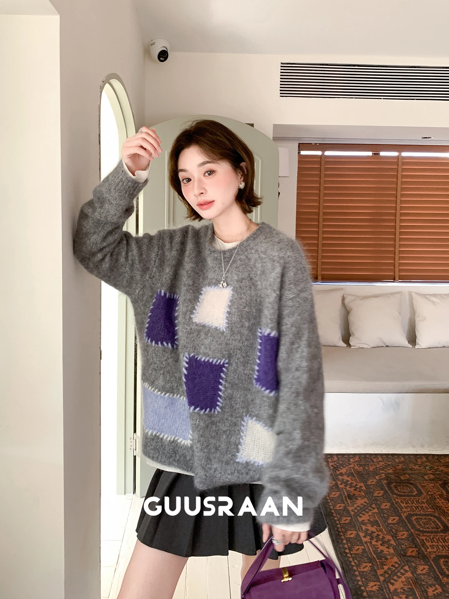 

Вязаный свитер с цветными блоками Pixel Floing, свободный крой, повседневный, комфортный, весенний, для женщин