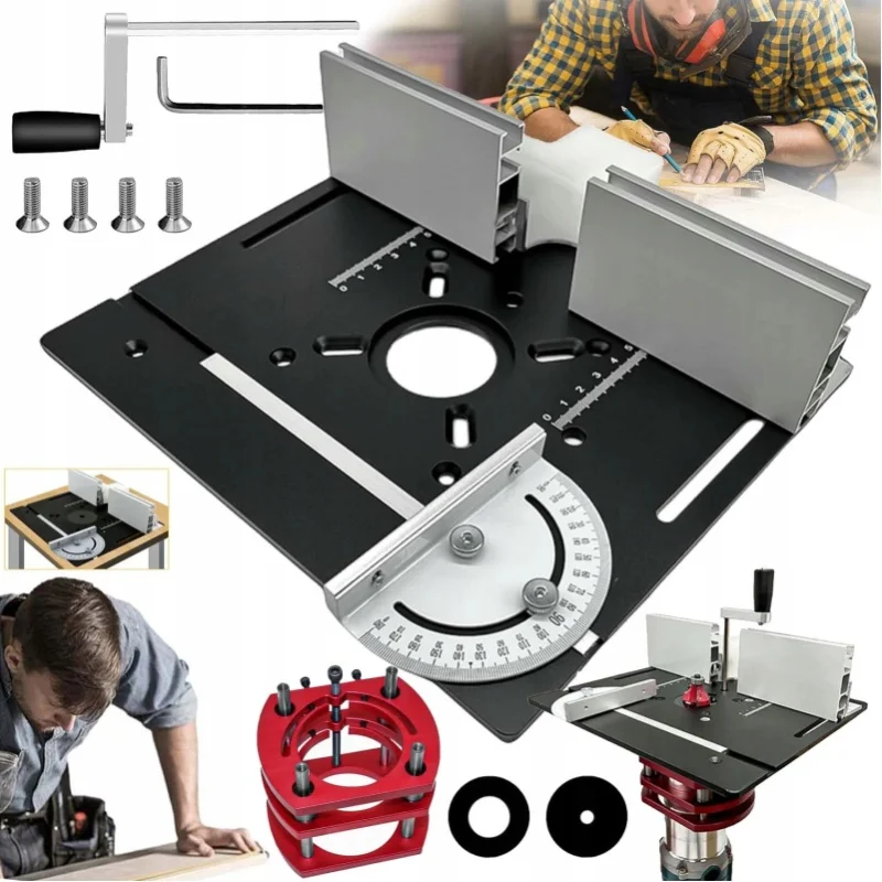 Multifunktionale Aluminium-Frästisch-Einlegeplatte, Holzbearbeitungs-Elektrofräser-Flipplatte für Werkbänke, Frästischplatte, Aluminiumplatte für Frästische mit Winkelführung, professionell