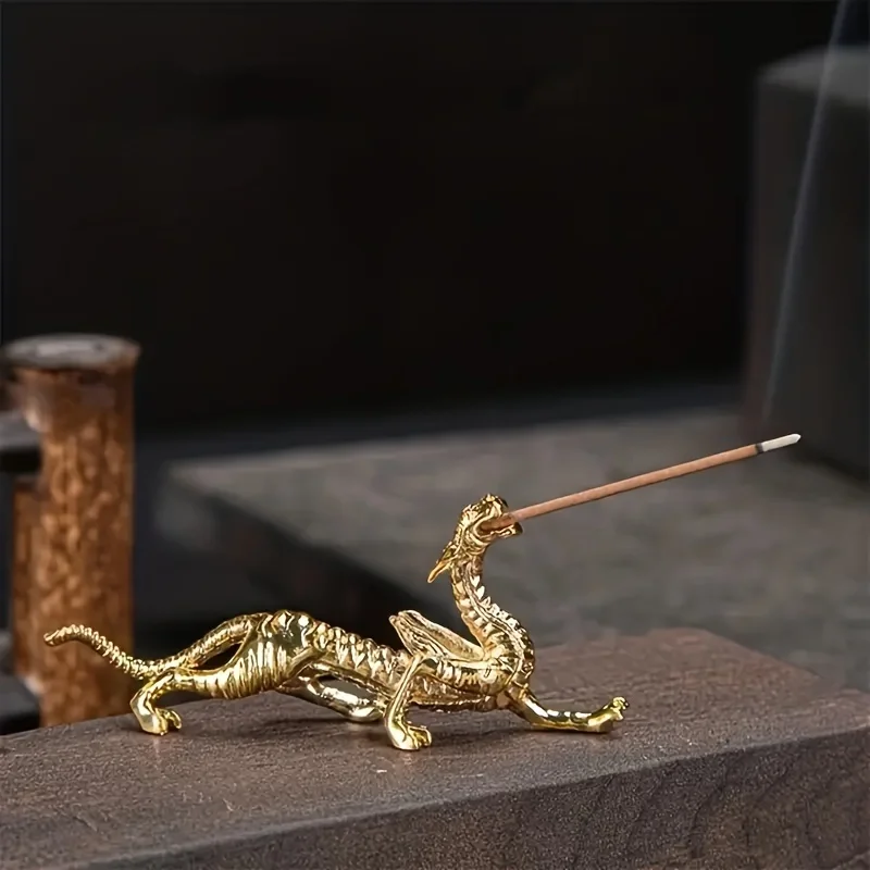 1Pc Metal Gold Dragon Incense Stick Burner Dragon Incense Holder Mini Sandalwood Censer Home Office Decor (Without Incense)