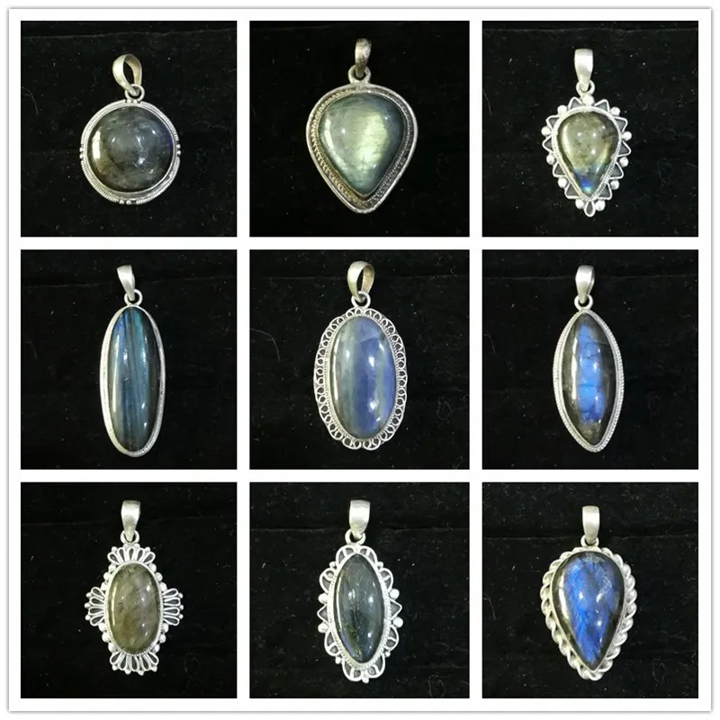 Nepal Hand 925 Silver Jewelry Inlaid Natural Labradorite Vintage Charms for Mother`s Day Multi Designs T9032