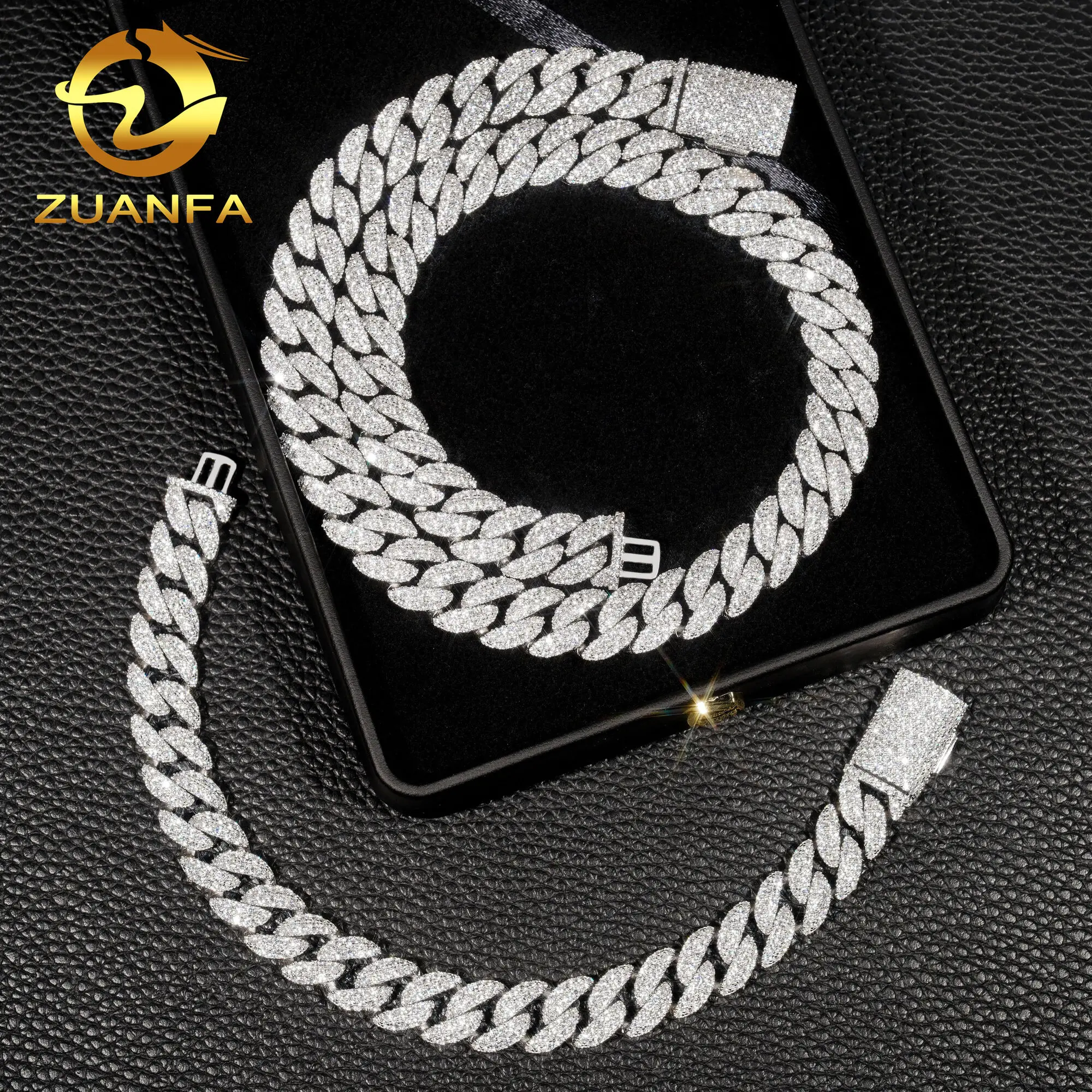 12MM width Wholesale price sterling silver 925 iced out vvs moissanite diamond fine hip hop jewelry cuban link chain bracelet