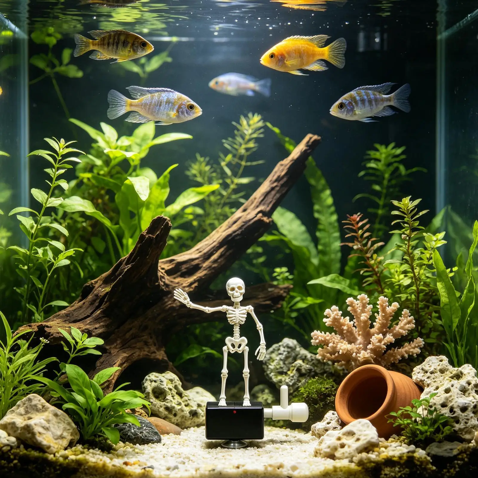 Halloween Dynamic Skeleton Fish Tank Ornament Spooky Dynamic Halloween Bubbler Fish Tank Decor For Underwater Aeration Holiday