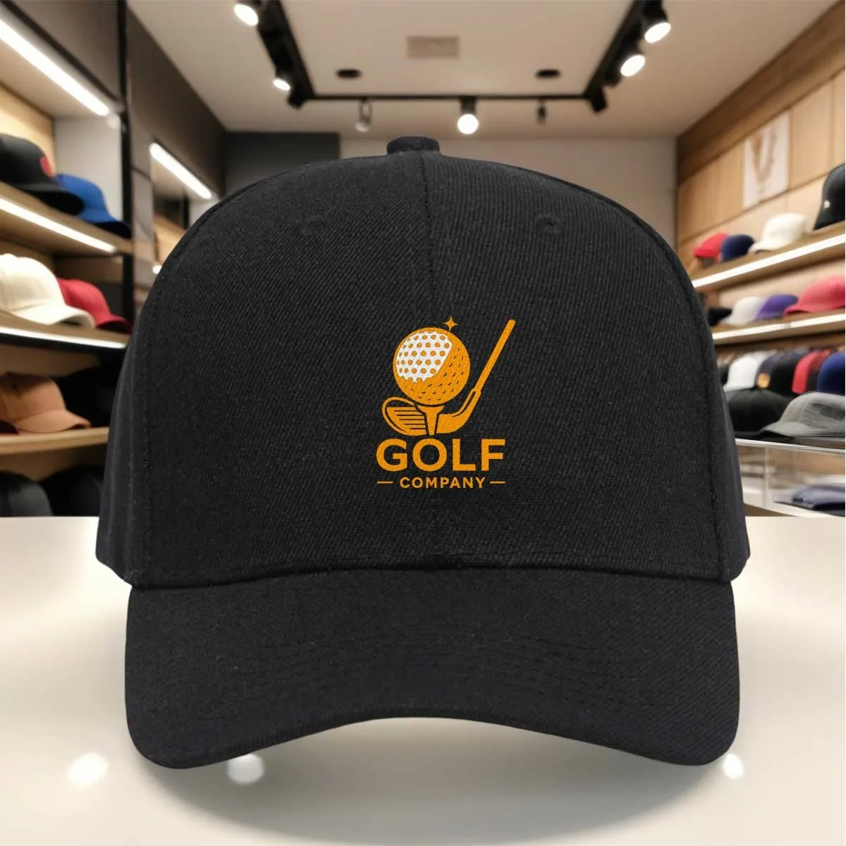 Adjustable Baseball Cap with White Golf Ball Pattern on Bright Orange Background, Classic Dad Hat Style, Breathable Cap
