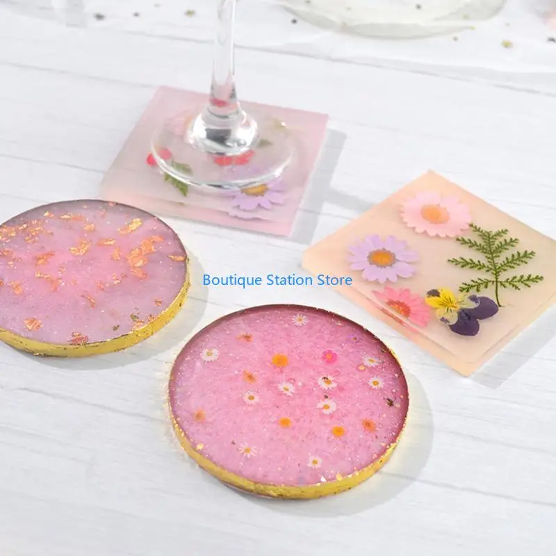 Y55F 2 قطعة قالب كوستر العقيق الكريستال مستدير مربع القدح وسادة الراتنج صب قالب من السيليكون صنع المجوهرات قالب الايبوكسي #3