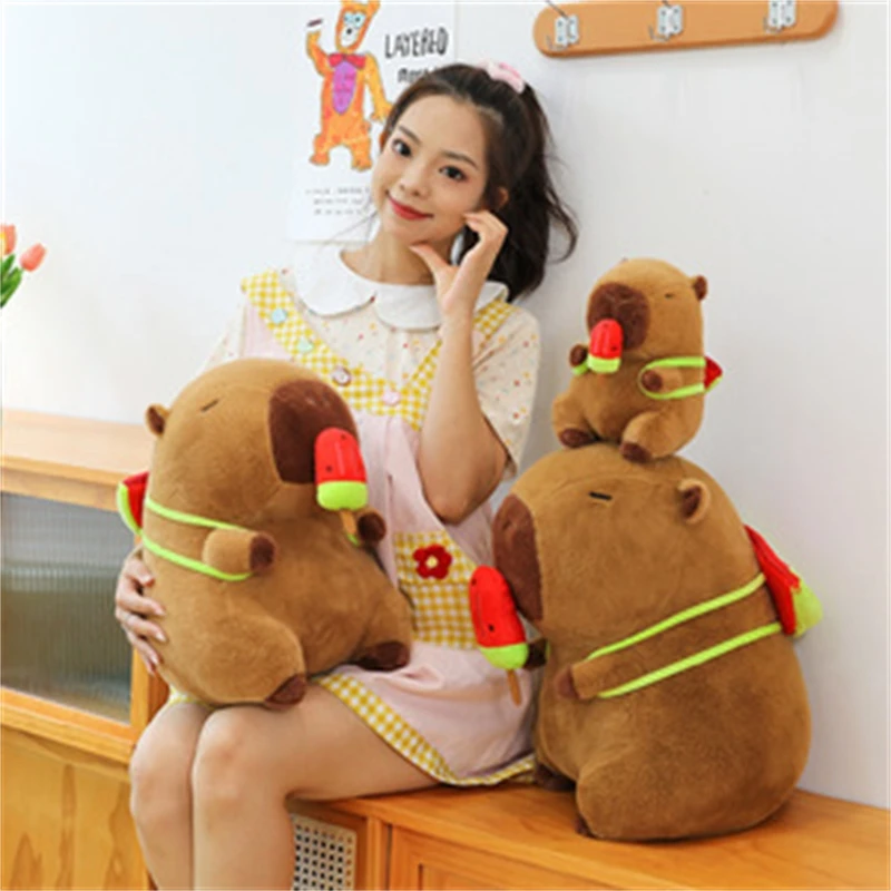 

Cute Capybara Watermelon Ice Cream Plush Toy Backpack Adorable Stuffed Animal For Kids Soft Cuddly Gift Idea Unique Design Fun