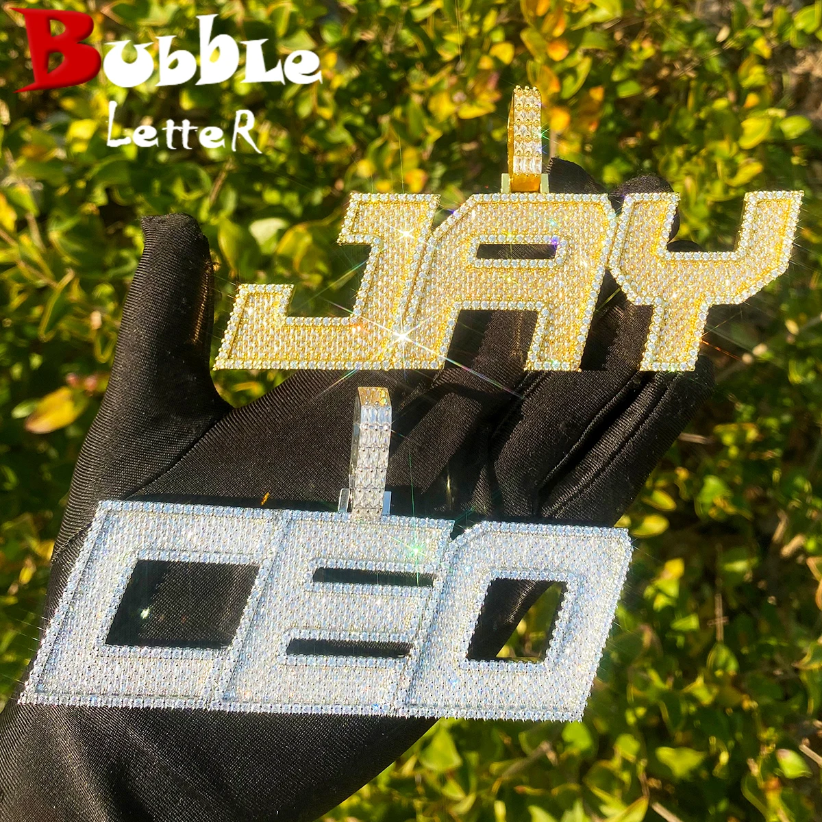 Bubble Letter Iced Out Customized Name Pendant Necklace Men Personalized Charms Real Gold Plated Cubic Zirconia Hip Hop Jewerly