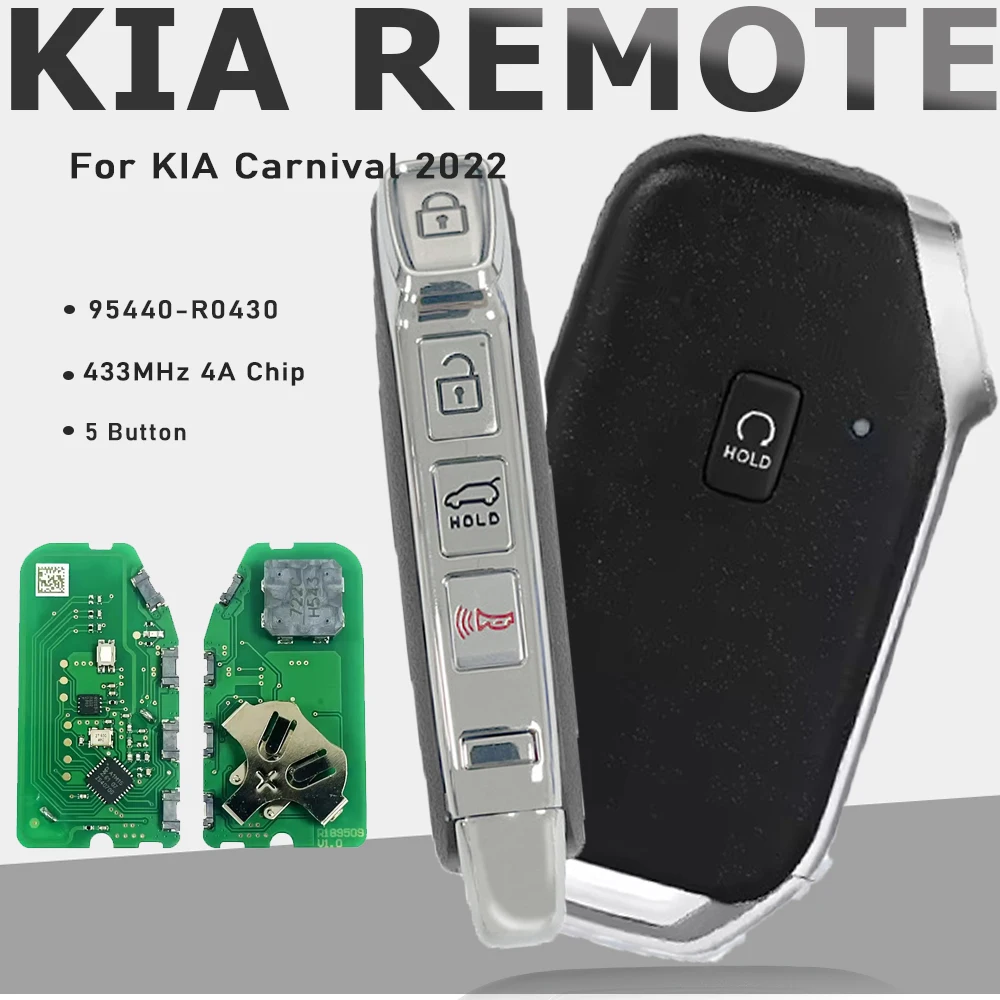 

KEYECU 95440-R0430 Smart Remote Key 5 Buttons 433MHz 4A Chip Fob Keyless Go For KIA Carnival 2022