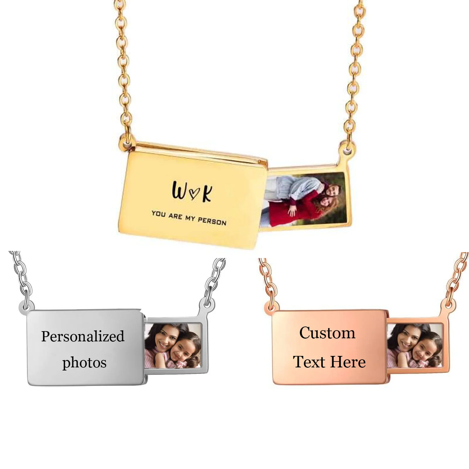 Personalized Photo Message Engraved Envelope Necklaces for Women Stainless Steel Pendant Necklace Jewelry Gifts Dropshipping