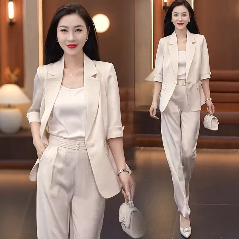 Fashion Business Small Suit Outfit Women\'s Clothing Spring New Western Temperament Small Casual Suit Jacket Three-Piece Suit