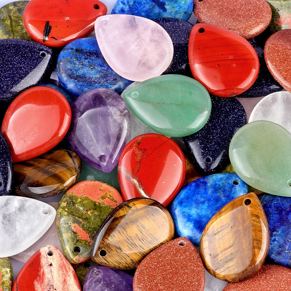 25x33 مللي متر قطرة الماء على شكل الطبيعية شبه حجر كريم الخرز اليدوية تلميع 12 ألوان DIY بها بنفسك مجوهرات إكسسوارات عقد