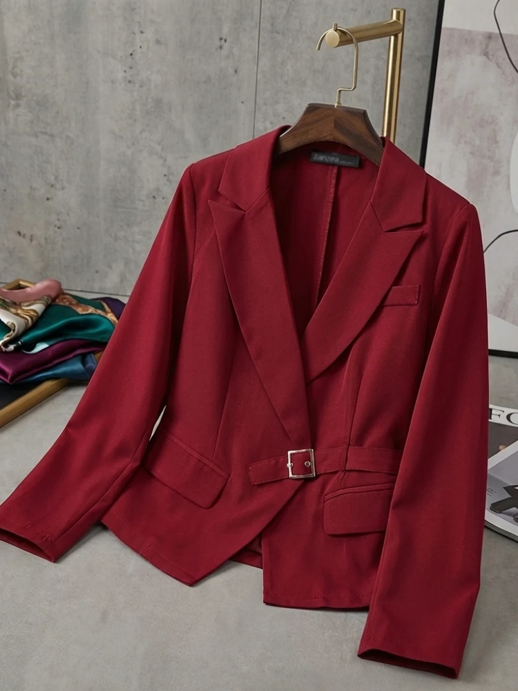 

ZANZEA Elegant Peak Lapel Blazer Women Fashion Long Sleeve Belted Solid Color Suit Jackets Formal Commuting Woman Outerwear 3XL