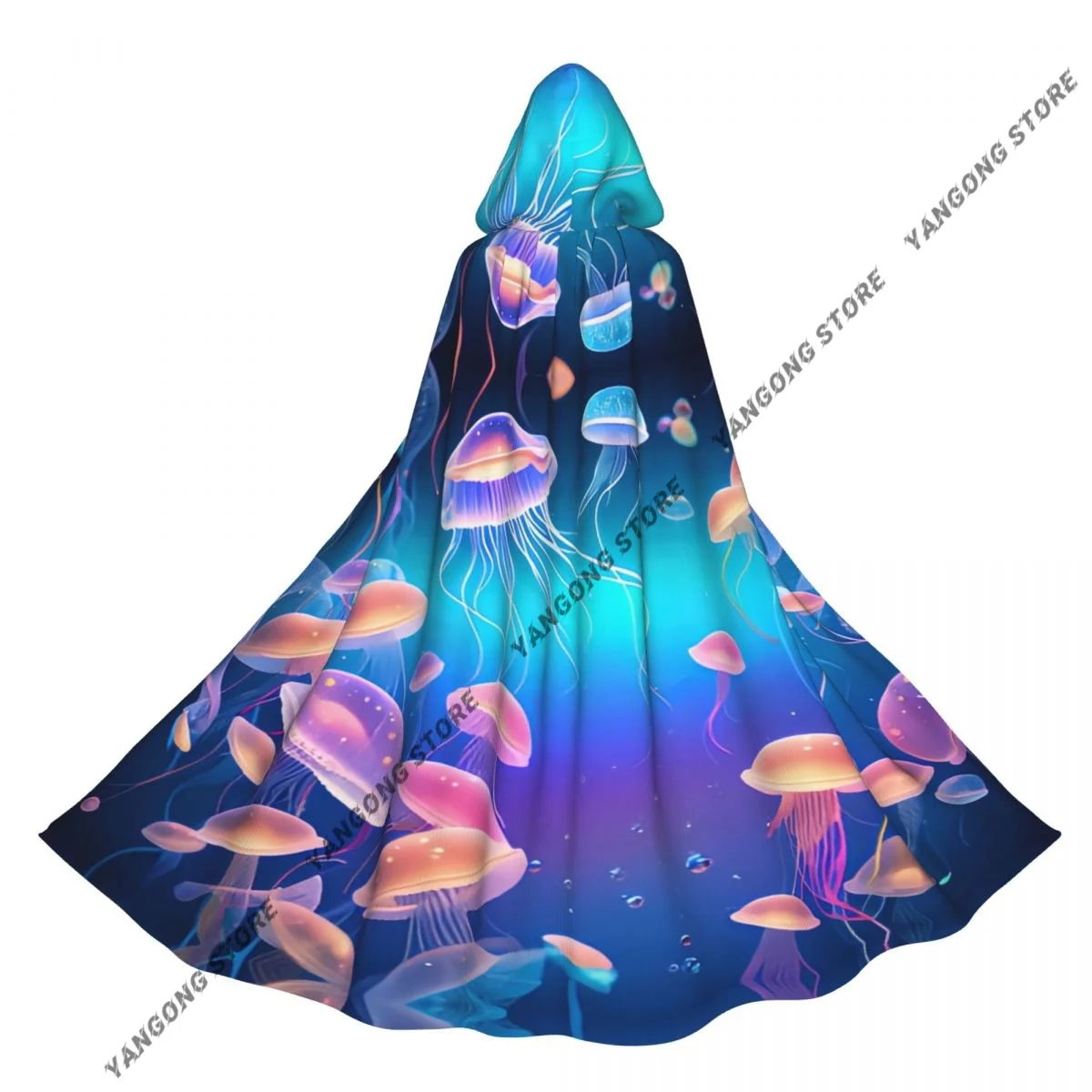 Witch Cloak Colorful Jellyfish Style Halloween Cosplay Costume Unisex Adult Cloak Retro Ages Cape