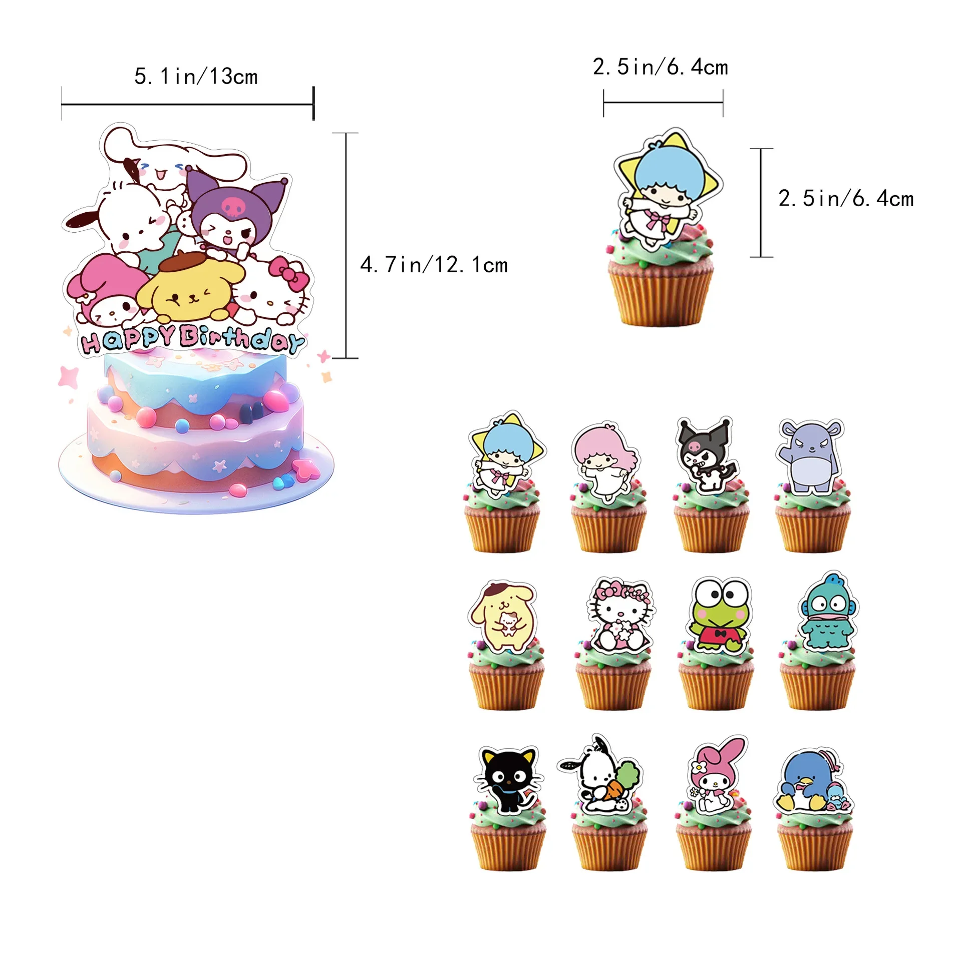 Cute Sanrio series Birthday Party dinnerware Disposable Banner Cake Topper Hanging Flag Hello Kitty Balloons Birthday Decoration