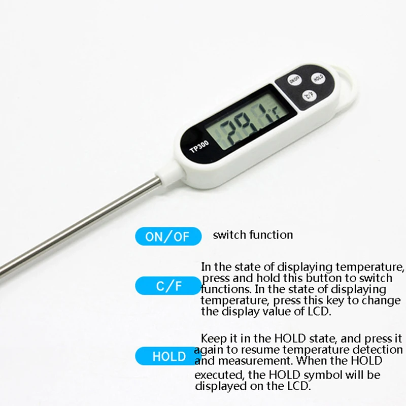 Food Thermometer TP300 Digital Kitchen Thermometer Instant Reading Meat Temperature Tester with Probe for Kitchen Grilled