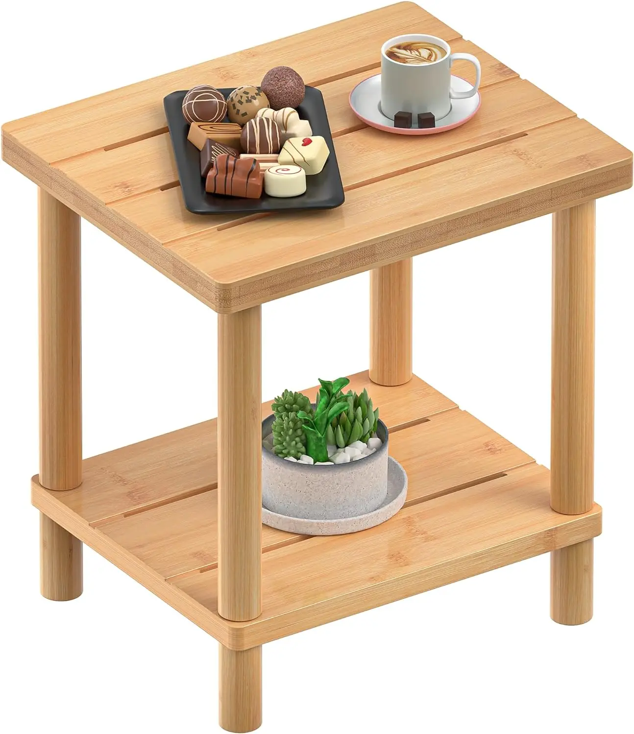 Outdoor Table  2-Tier, Bamboo End Table, Weather Resistant, All-Weather Patio Bistro Table, Patio Table