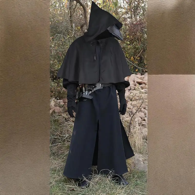 New Arrival ort Hooded Cloak Medieval Pointed Hat Wizard Cult oulder Wrap ort Robe loween Women's Ethnic Costume
