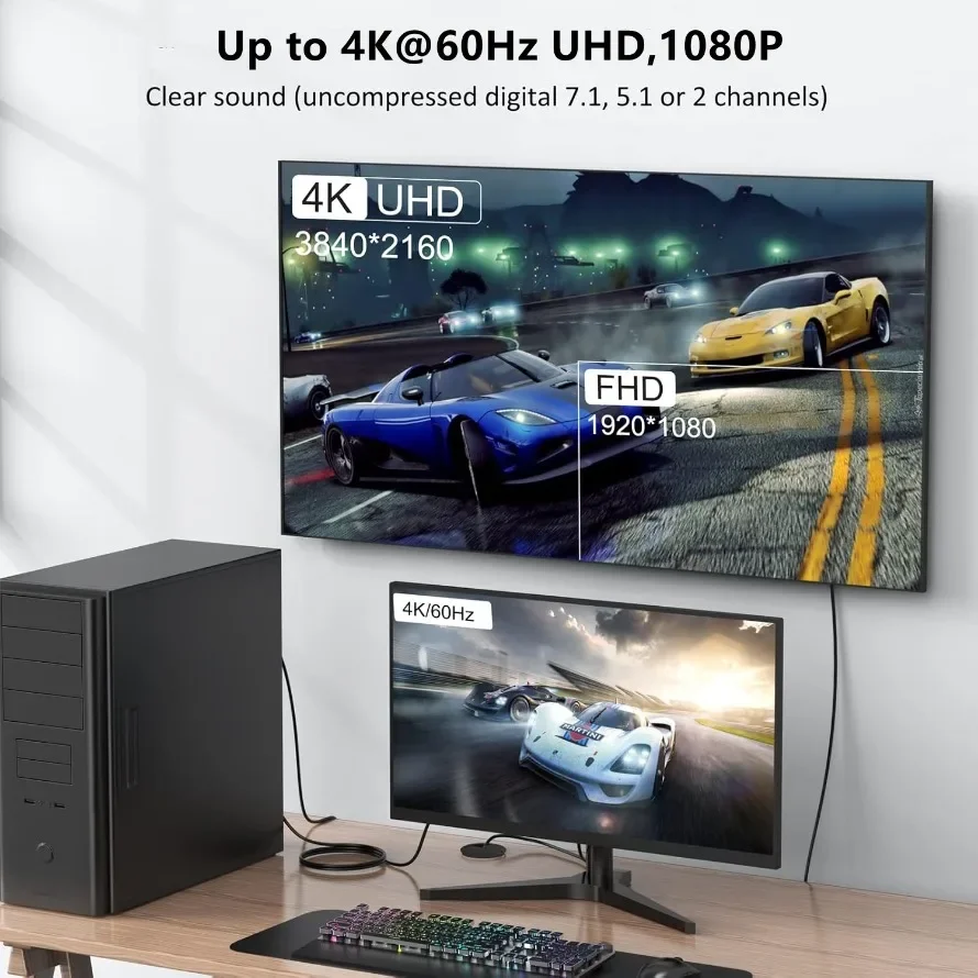 كابل DisplayPort إلى DisplayPort بطول 1.8 متر DP إلى DP ذكر إلى ذكر يدعم كابل 4K@60 هرتز متوافق مع Lenovo Dell HP ASUS والمزيد